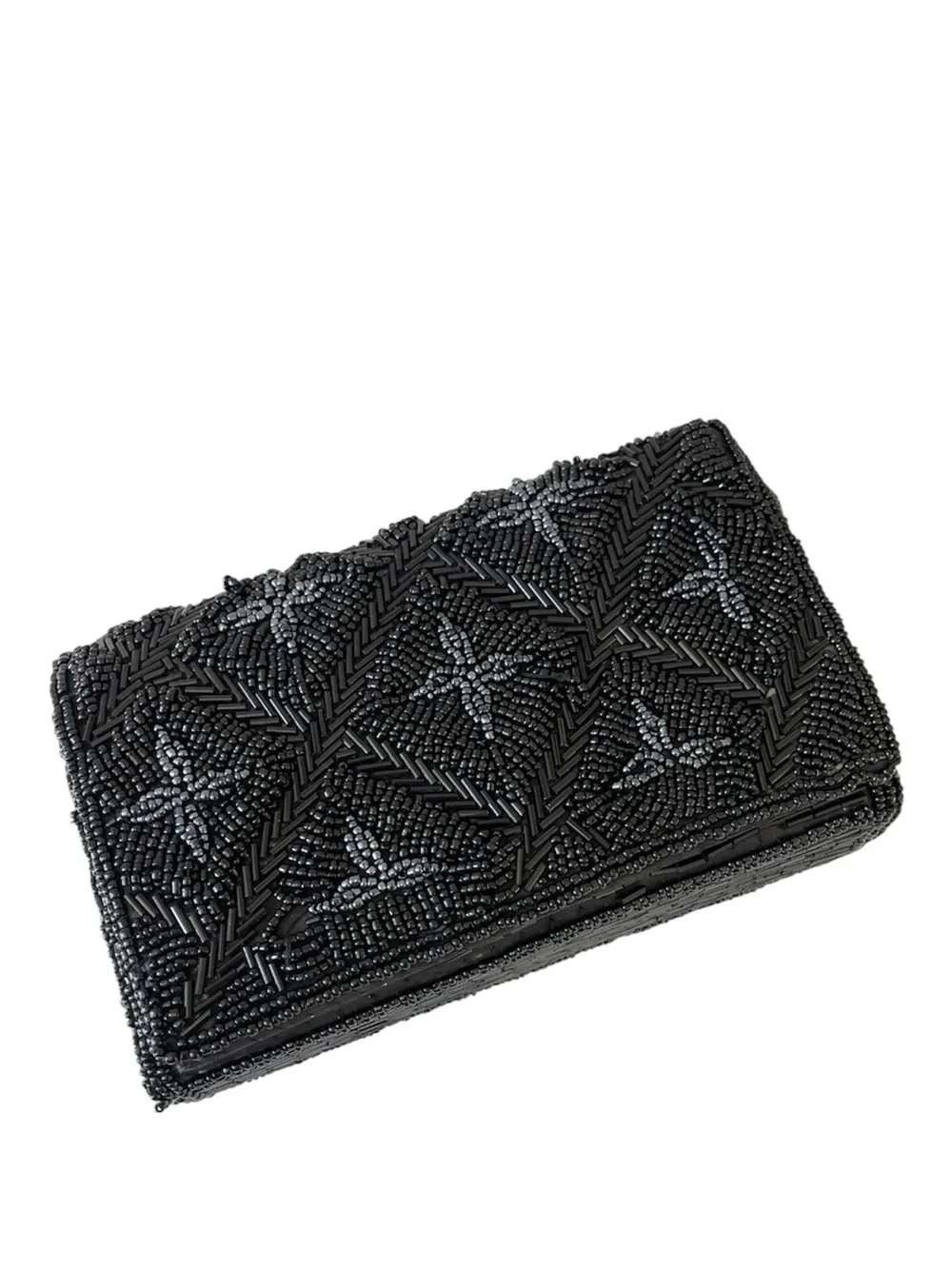 Vintage Black Hand Beaded Clutch Geometric Seed Bead Evening Bag